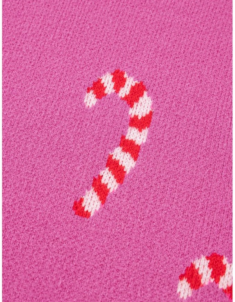 Sachet Pink Christmas Candy Cane Holiday Drop Shoulder Sweater