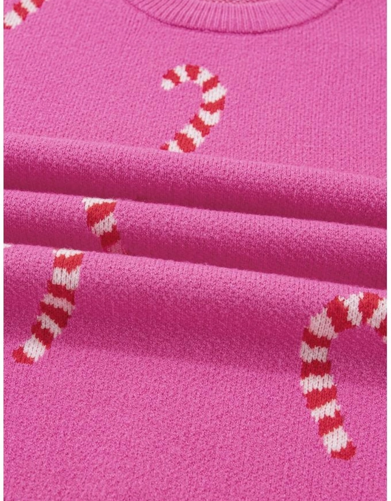 Sachet Pink Christmas Candy Cane Holiday Drop Shoulder Sweater