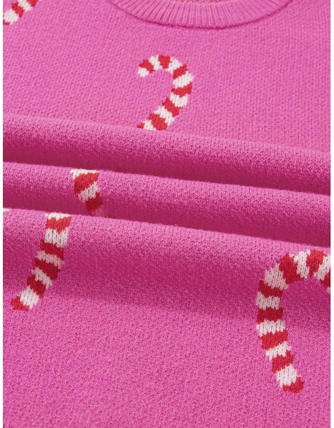 Sachet Pink Christmas Candy Cane Holiday Drop Shoulder Sweater