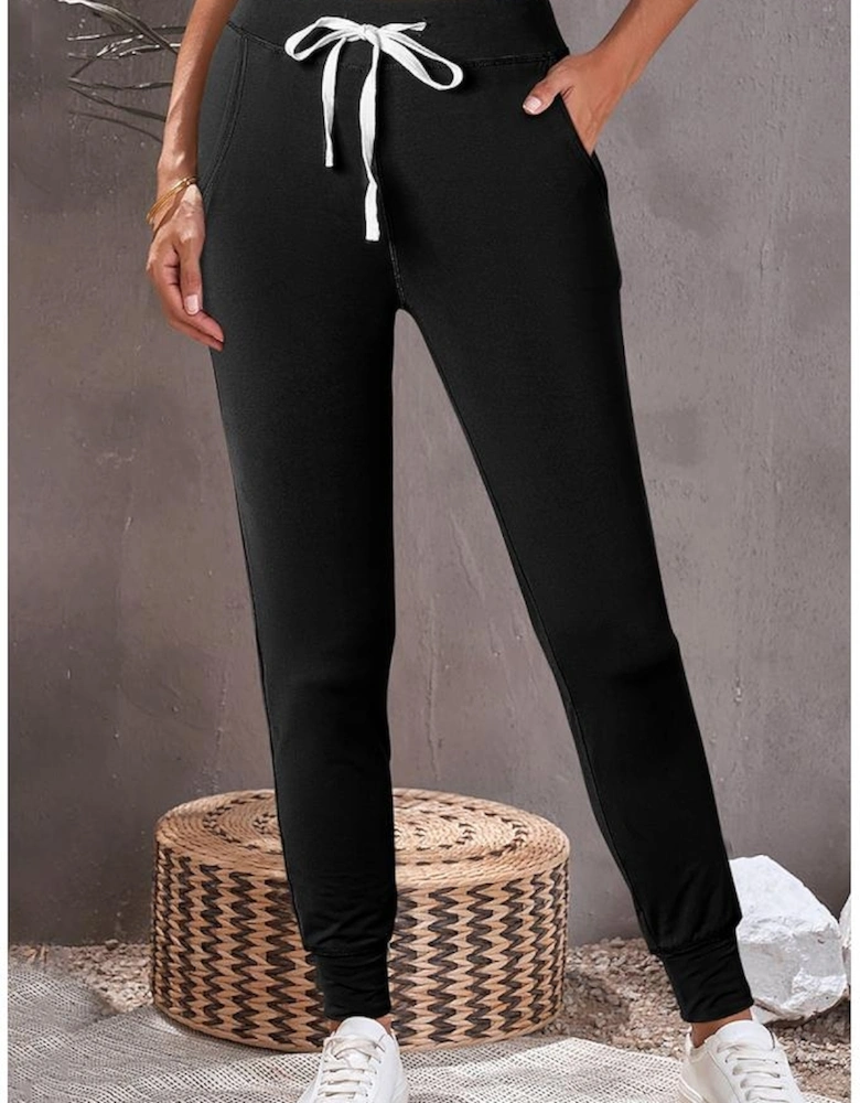 Black Drawstring Waist Pocketed Joggers