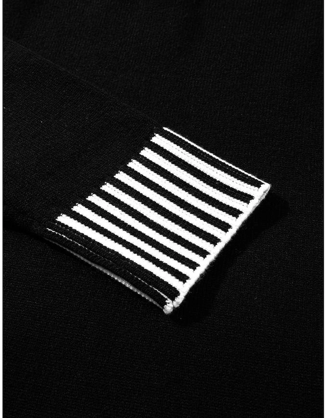 Black Striped Trim Mock Neck Dropped Long Sleeve Sweater Mini Dress