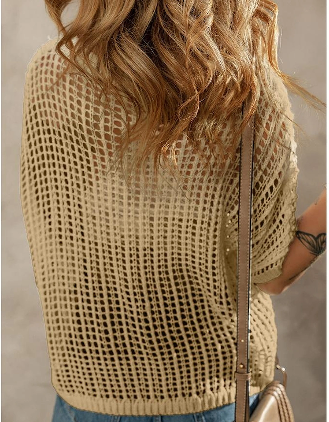 Light French Beige Crochet Flower Hollow-out Sweater T Shirt
