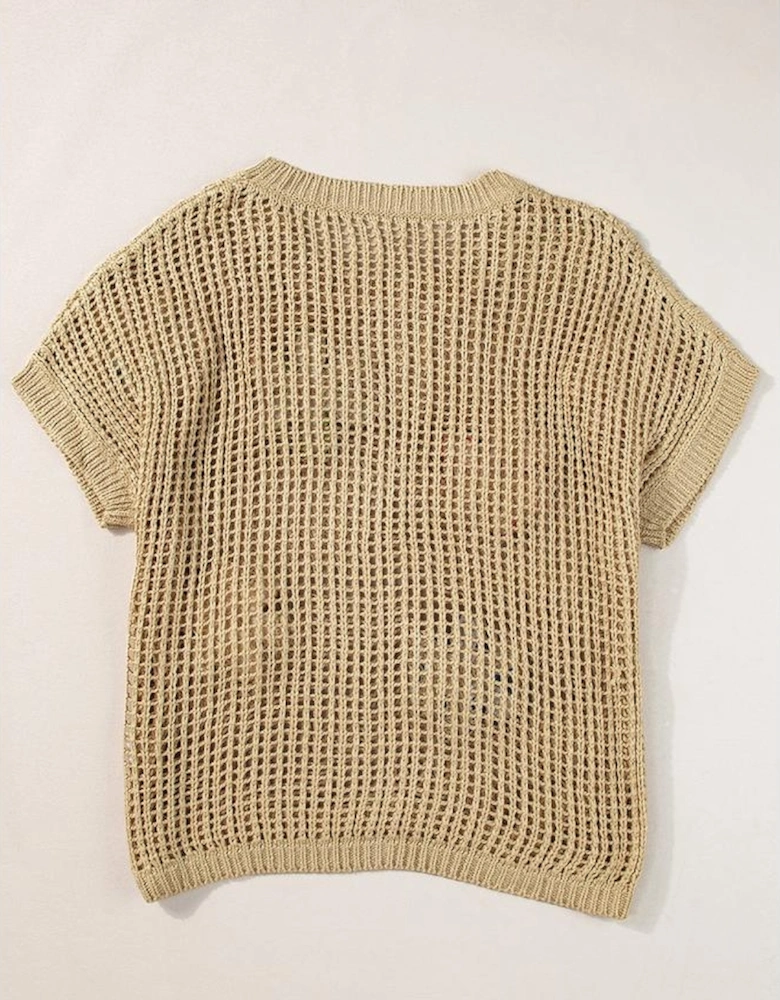 Light French Beige Crochet Flower Hollow-out Sweater T Shirt
