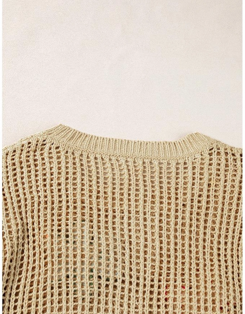 Light French Beige Crochet Flower Hollow-out Sweater T Shirt