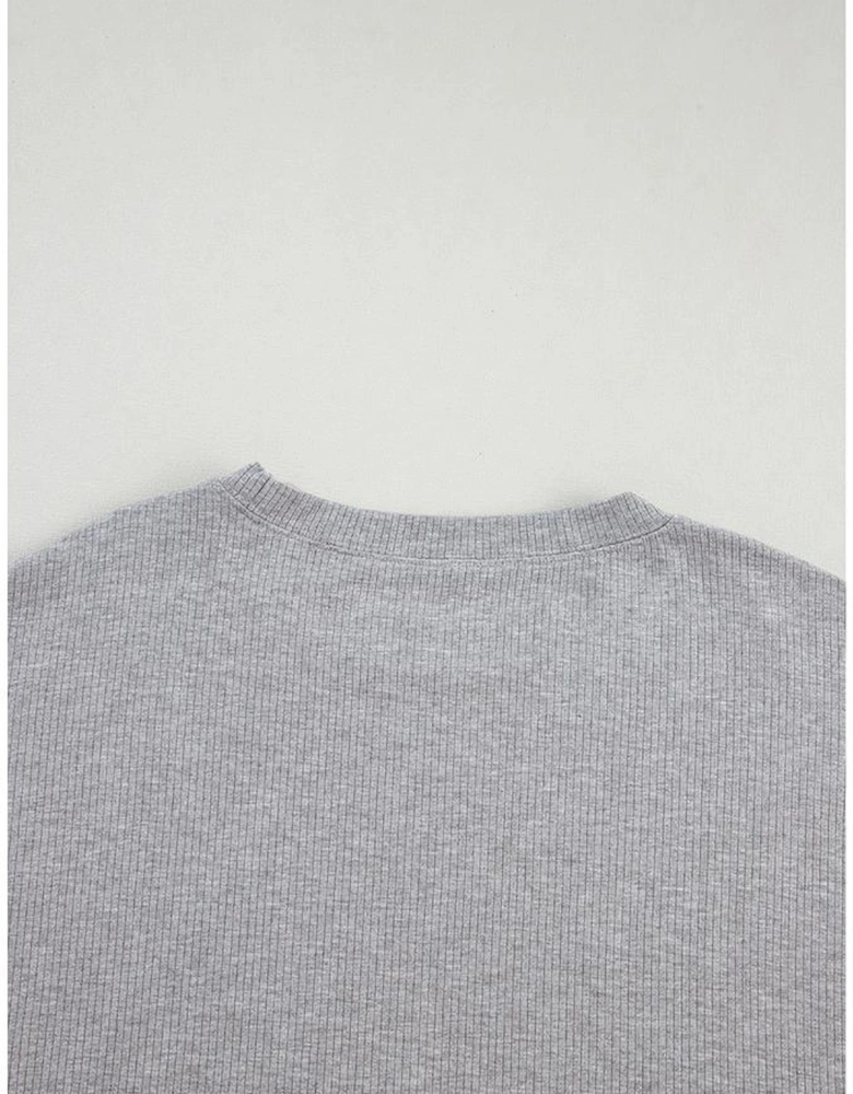 Light Grey Solid Color Loose Tunic Top and Slim Shorts Set