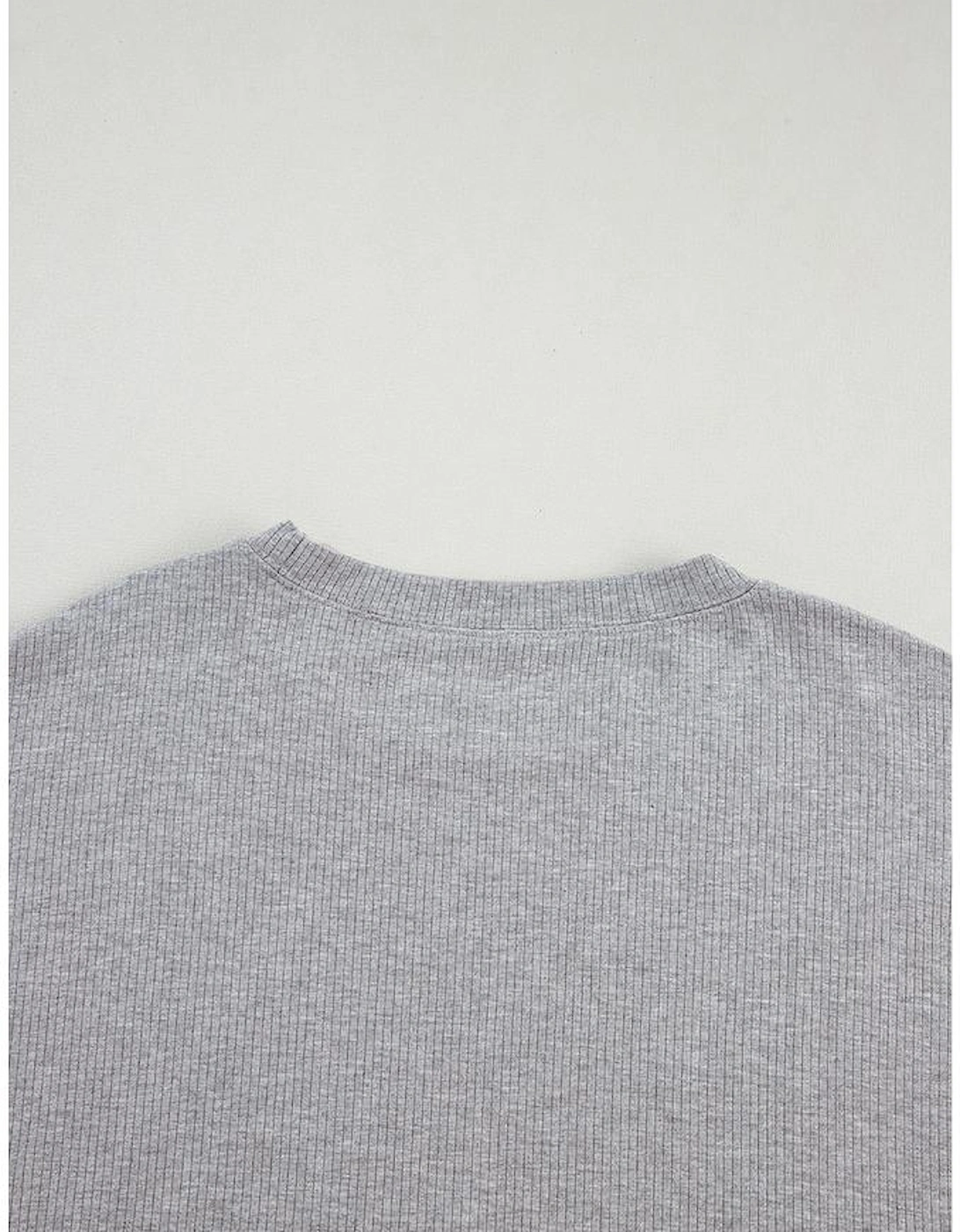 Light Grey Solid Color Loose Tunic Top and Slim Shorts Set