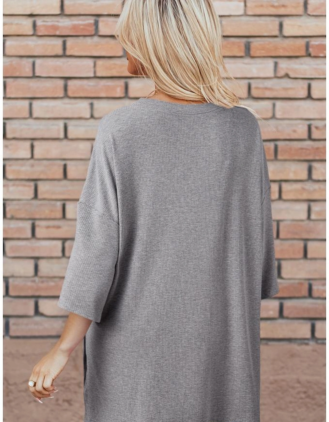 Light Grey Solid Color Loose Tunic Top and Slim Shorts Set, 13 of 12