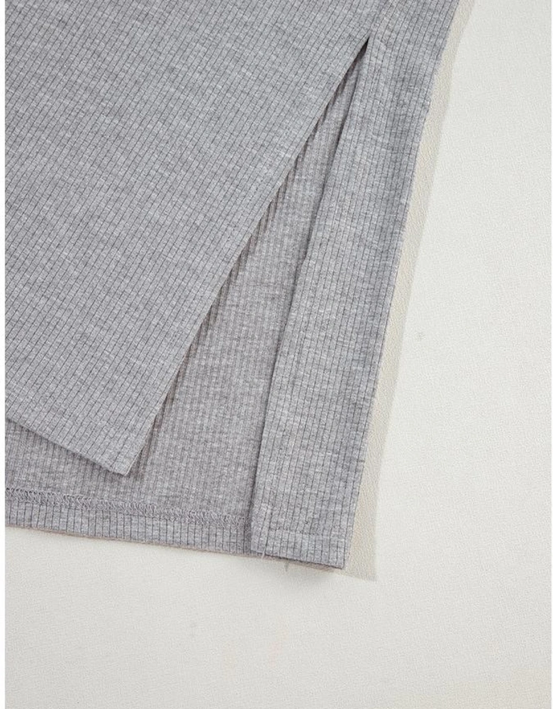 Light Grey Solid Color Loose Tunic Top and Slim Shorts Set