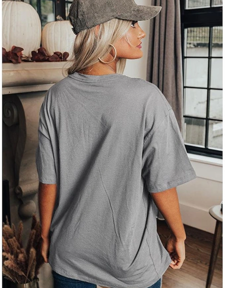 Medium Grey Stars Leopard Graphic Distressed Tee