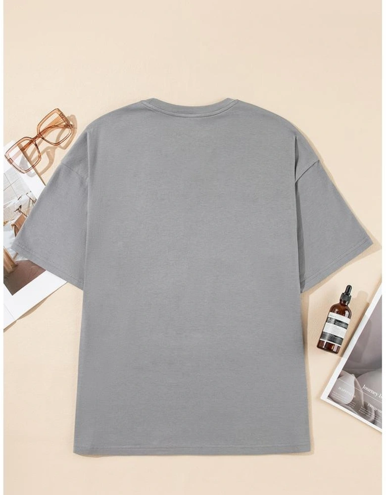 Medium Grey Stars Leopard Graphic Distressed Tee