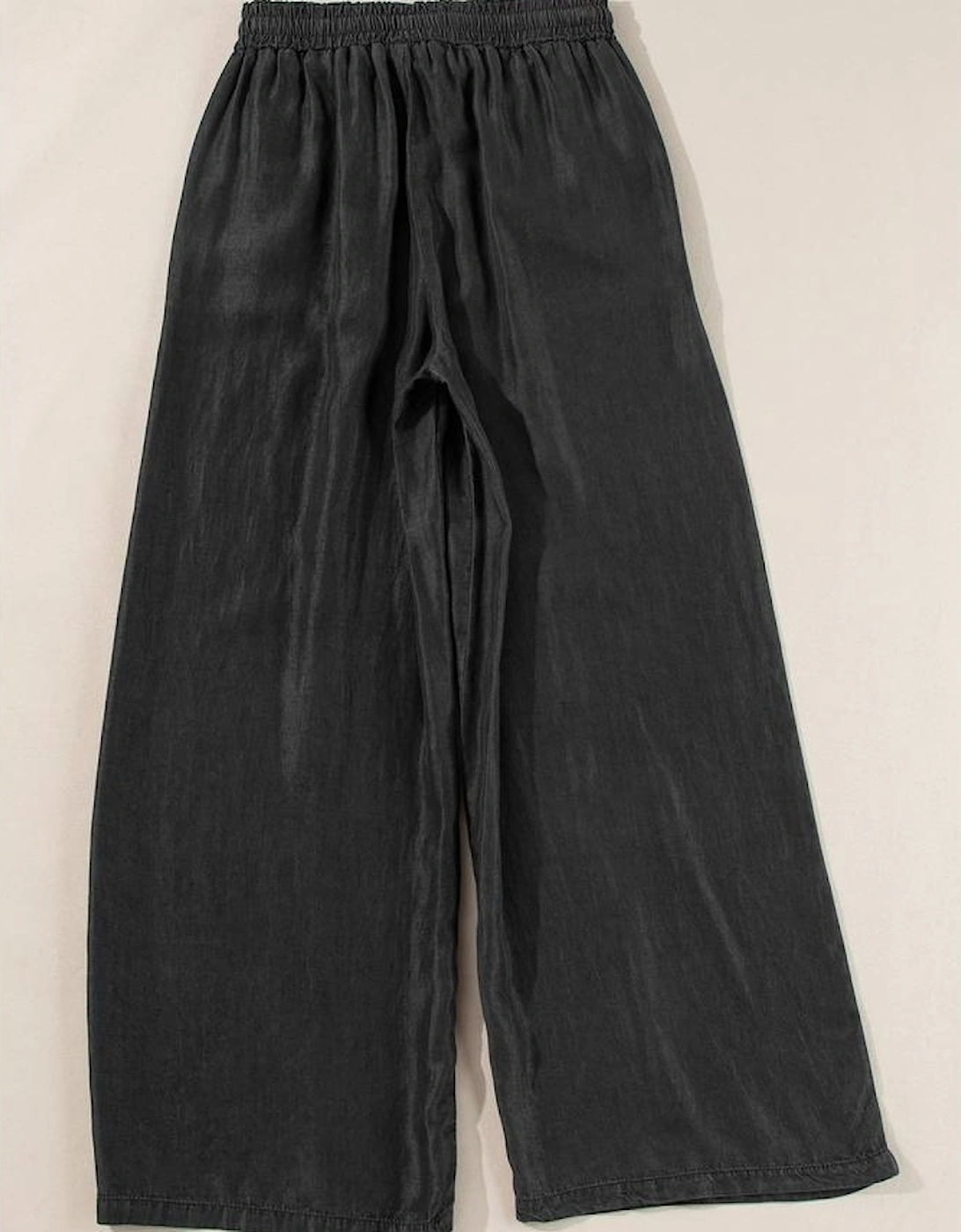 Black Drawstring High Waist Wide Leg Denim Pants