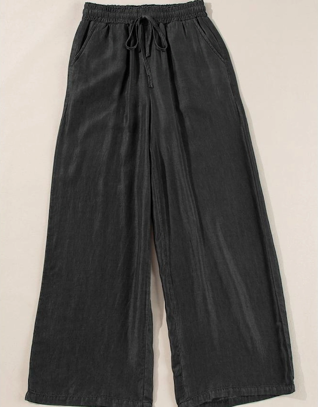 Black Drawstring High Waist Wide Leg Denim Pants