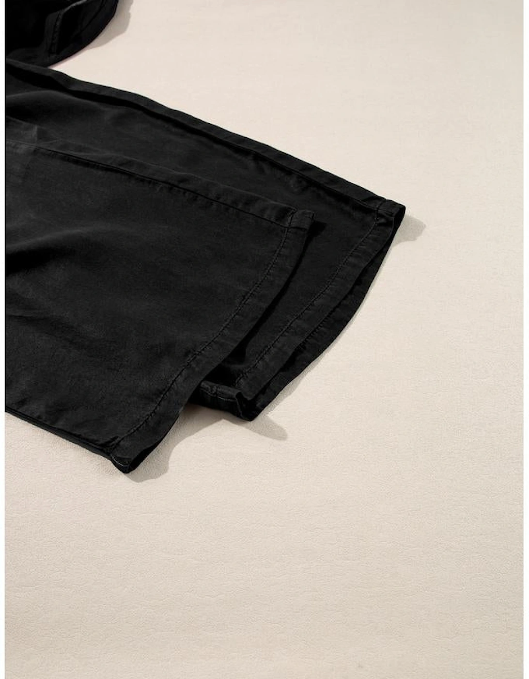 Black Drawstring High Waist Wide Leg Denim Pants