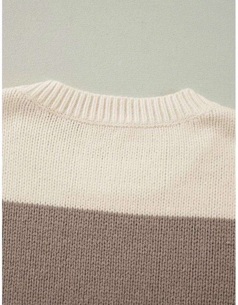 Simply Taupe Colorblock Loose Pullover Sweater
