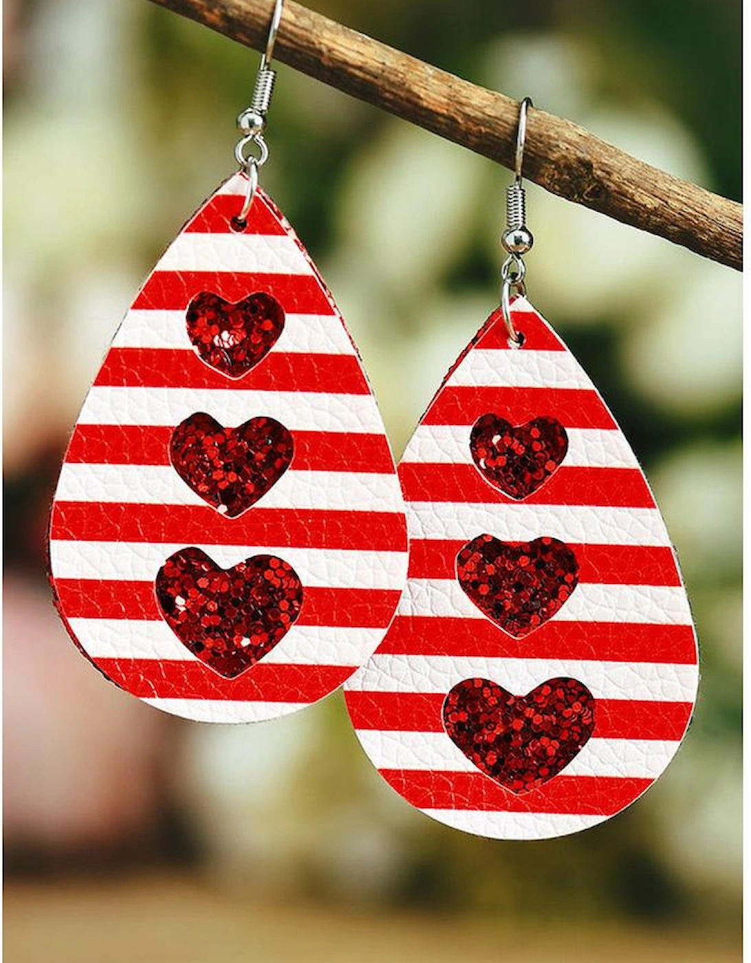 Azura Exchange Striped Sequin Heart PU Leather Drop Earrings