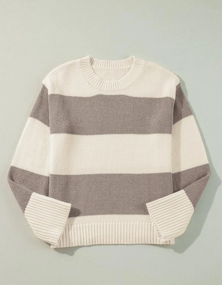 Simply Taupe Colorblock Loose Pullover Sweater
