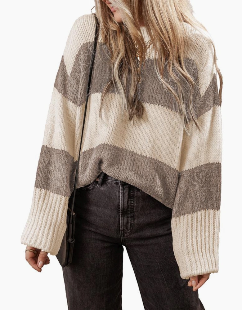 Simply Taupe Colorblock Loose Pullover Sweater
