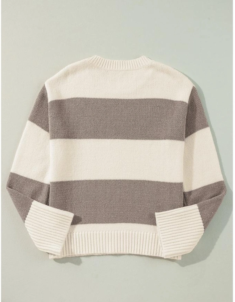 Simply Taupe Colorblock Loose Pullover Sweater