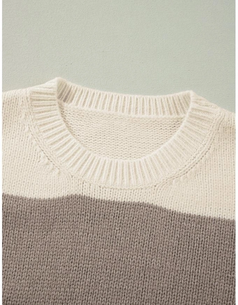 Simply Taupe Colorblock Loose Pullover Sweater