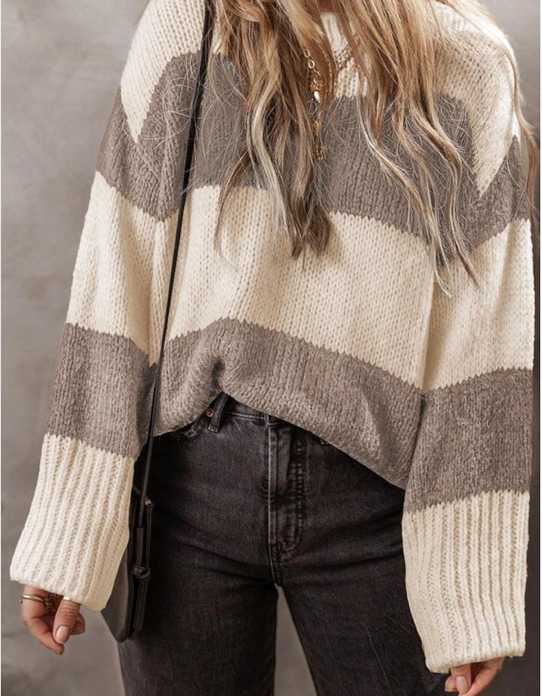 Simply Taupe Colorblock Loose Pullover Sweater