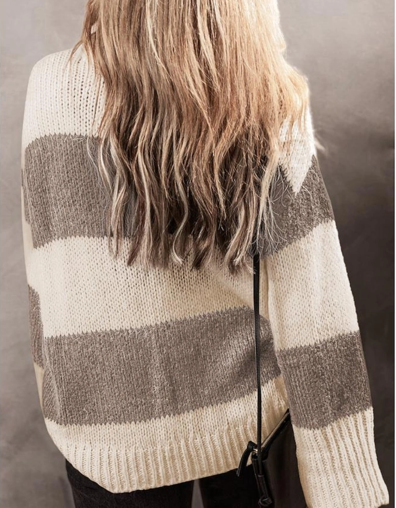 Simply Taupe Colorblock Loose Pullover Sweater