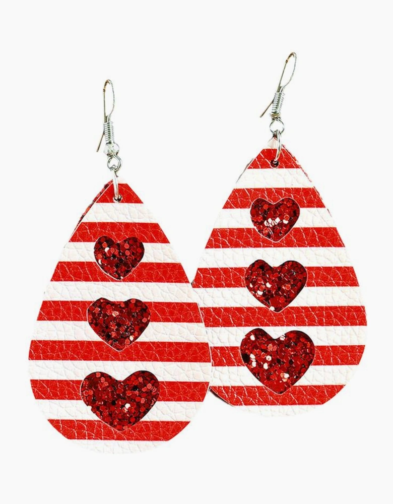 Azura Exchange Striped Sequin Heart PU Leather Drop Earrings