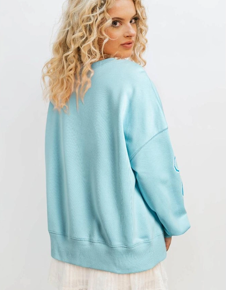 Beau Blue Sequined Bowknot Drop Shoulder Oversized Sweatshirt