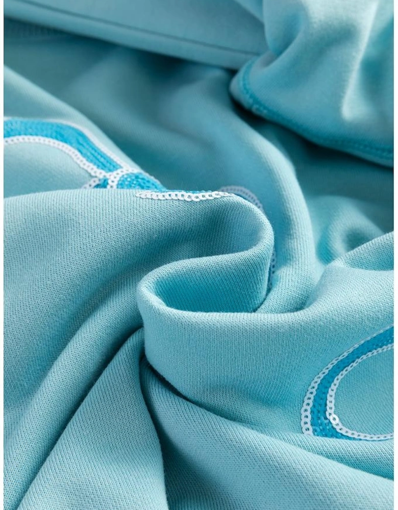 Beau Blue Sequined Bowknot Drop Shoulder Oversized Sweatshirt