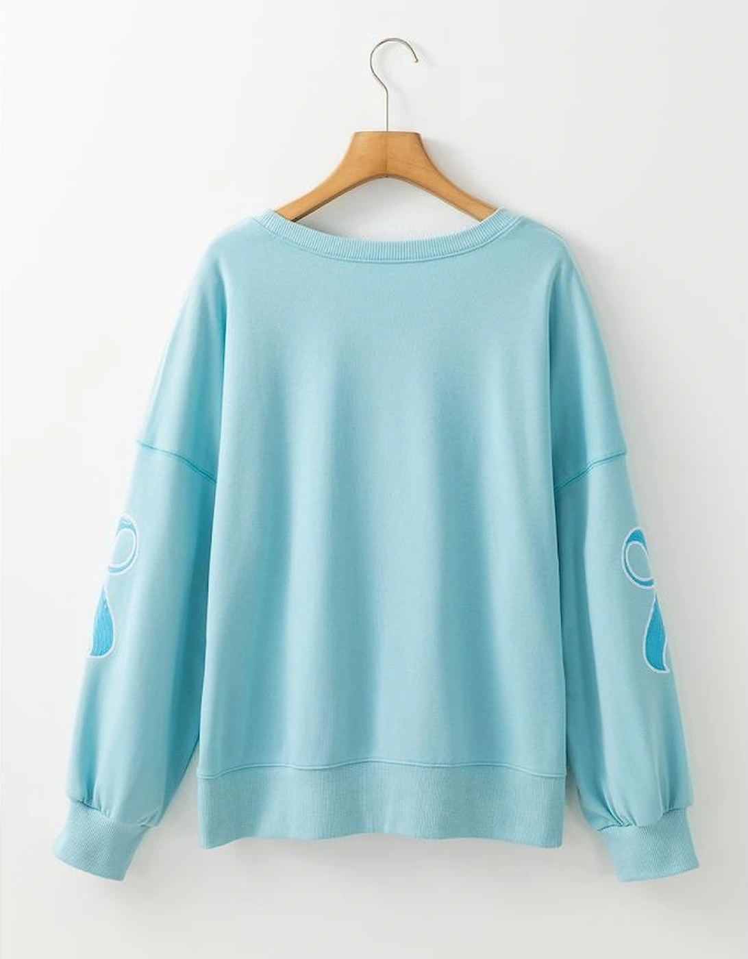 Beau Blue Sequined Bowknot Drop Shoulder Oversized Sweatshirt