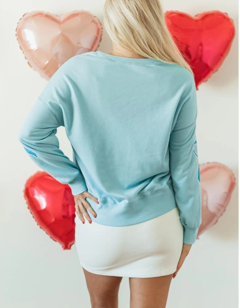 Beau Blue Sequined Bowknot Drop Shoulder Oversized Sweatshirt