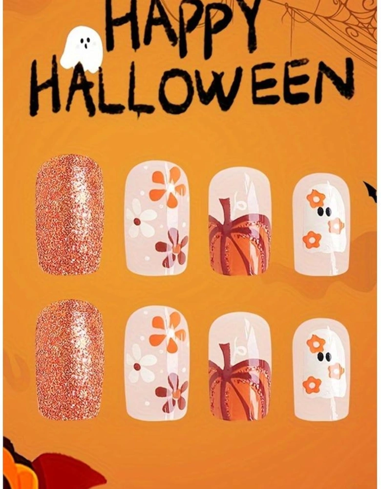 Azura Exchange Orange Halloween Ghost Flower Glitter Square False Nail