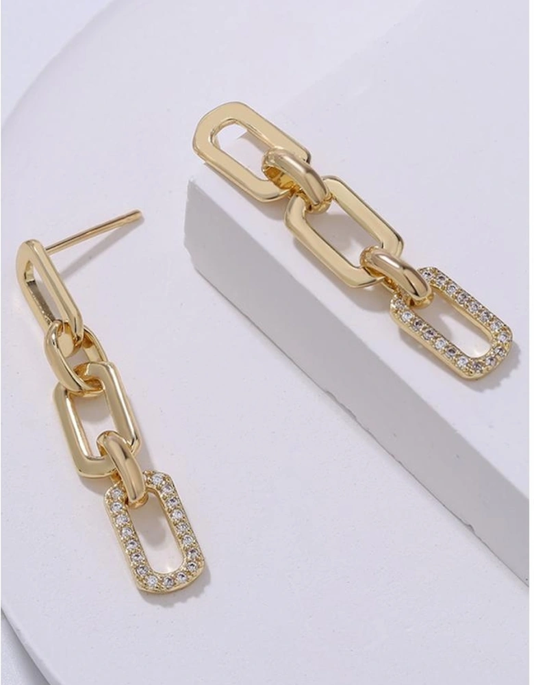 Gold Chain Link Rhinestone Decor Plate Stud Earrings