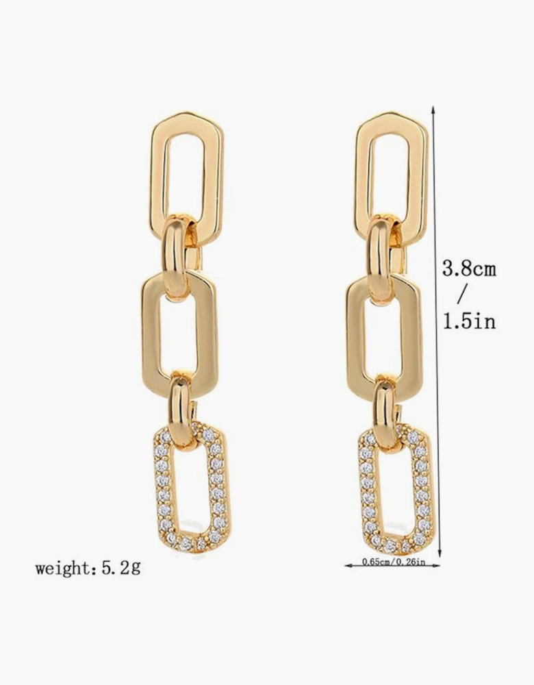 Gold Chain Link Rhinestone Decor Plate Stud Earrings