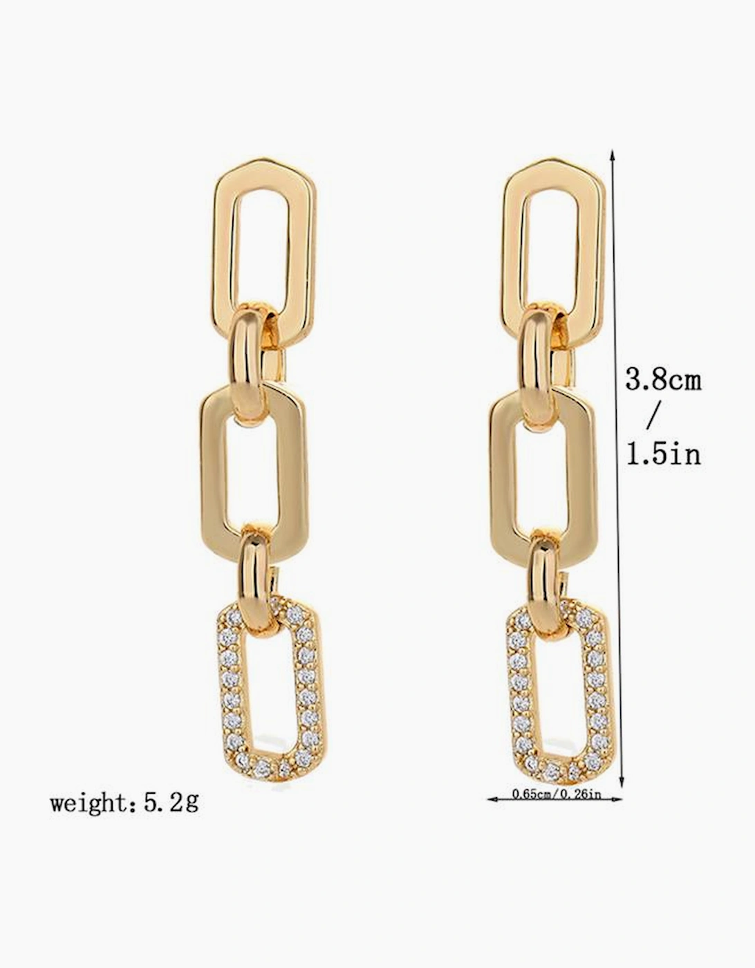 Gold Chain Link Rhinestone Decor Plate Stud Earrings, 5 of 4