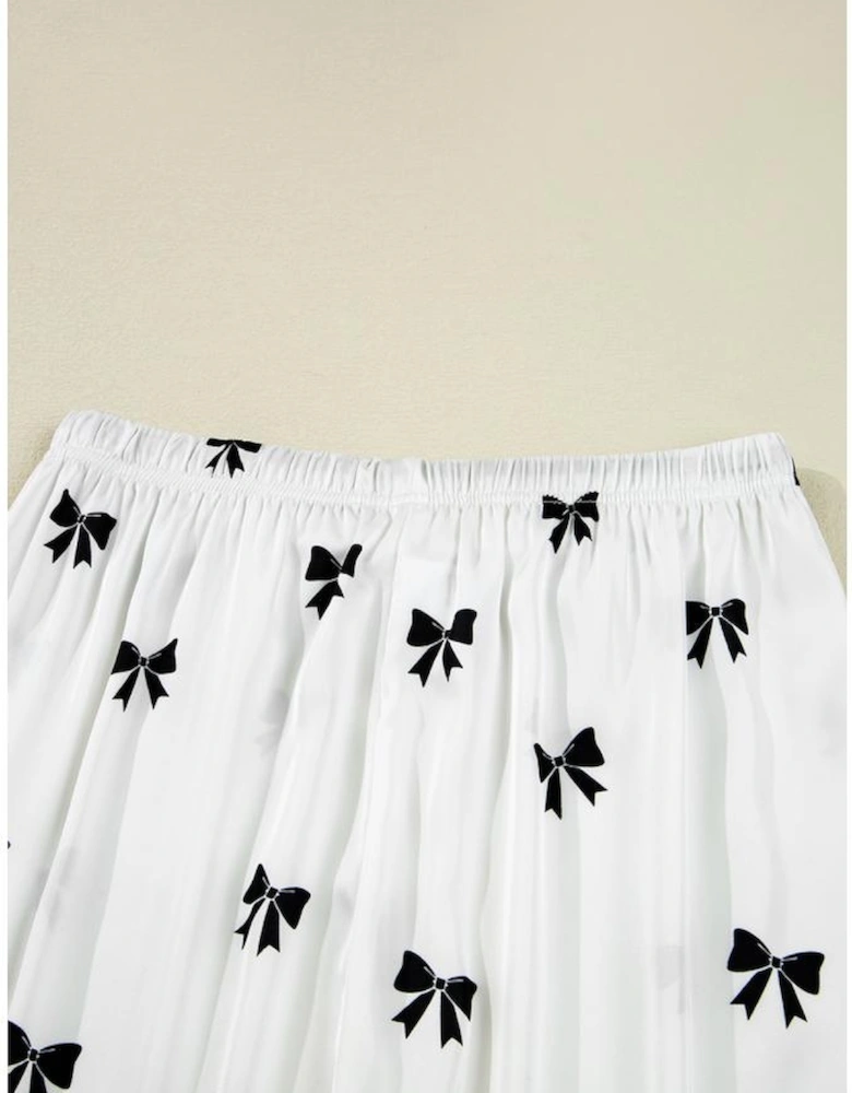 White Bows Print Two Piece Sleepwear