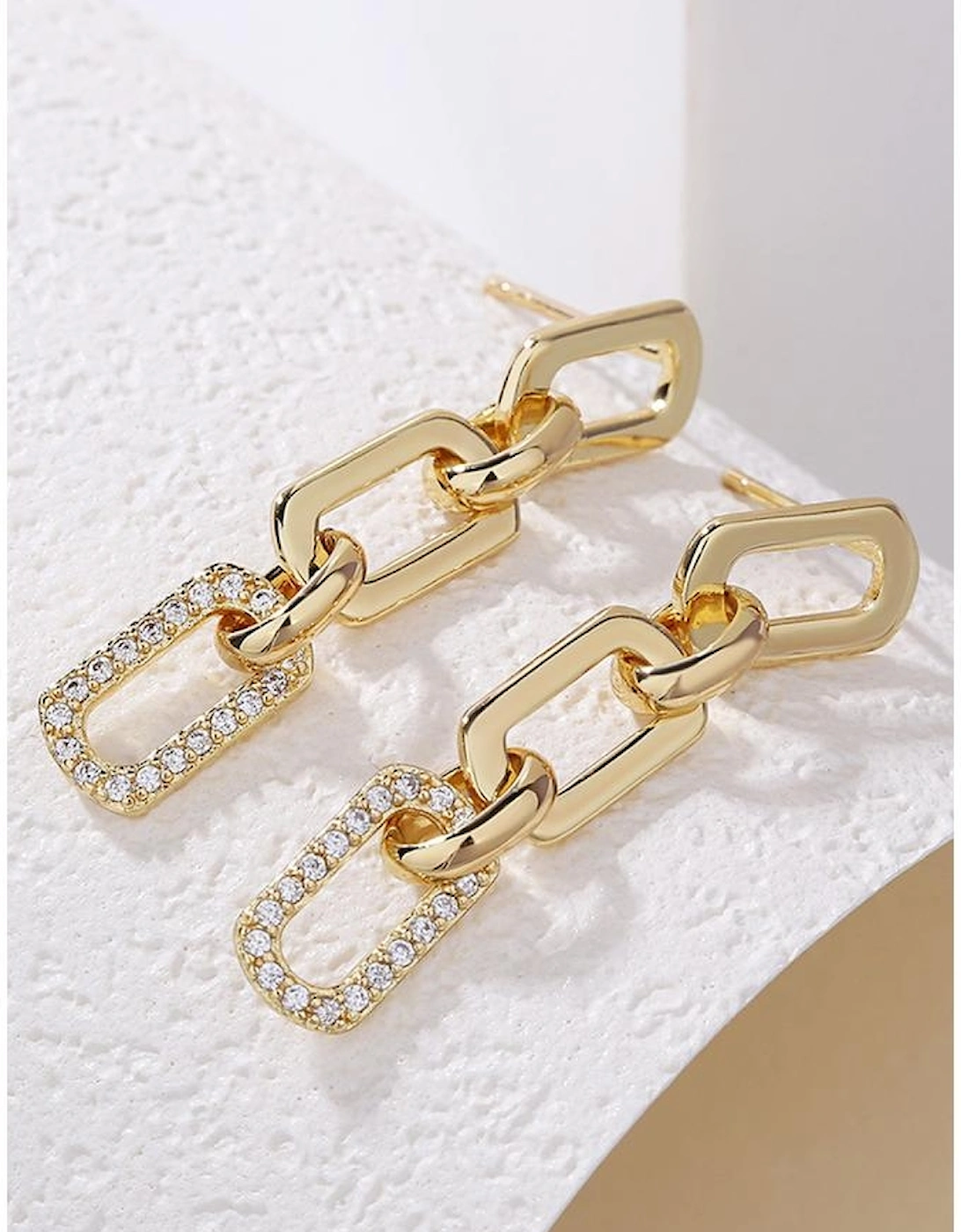 Gold Chain Link Rhinestone Decor Plate Stud Earrings