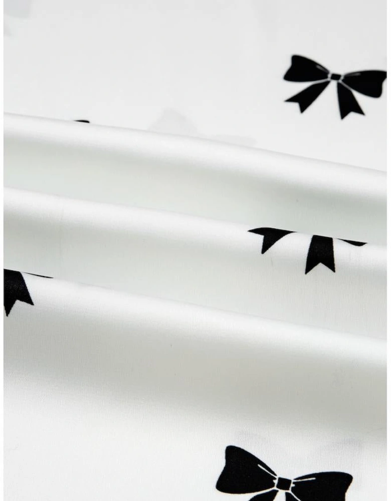 White Bows Print Two Piece Sleepwear