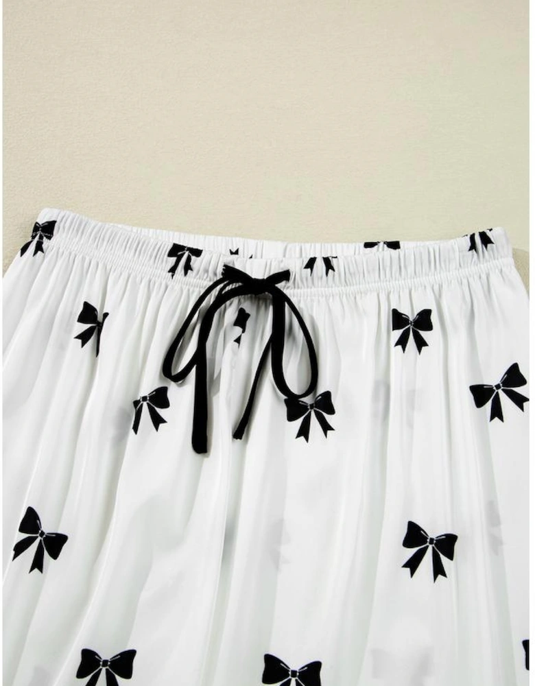 White Bows Print Two Piece Sleepwear
