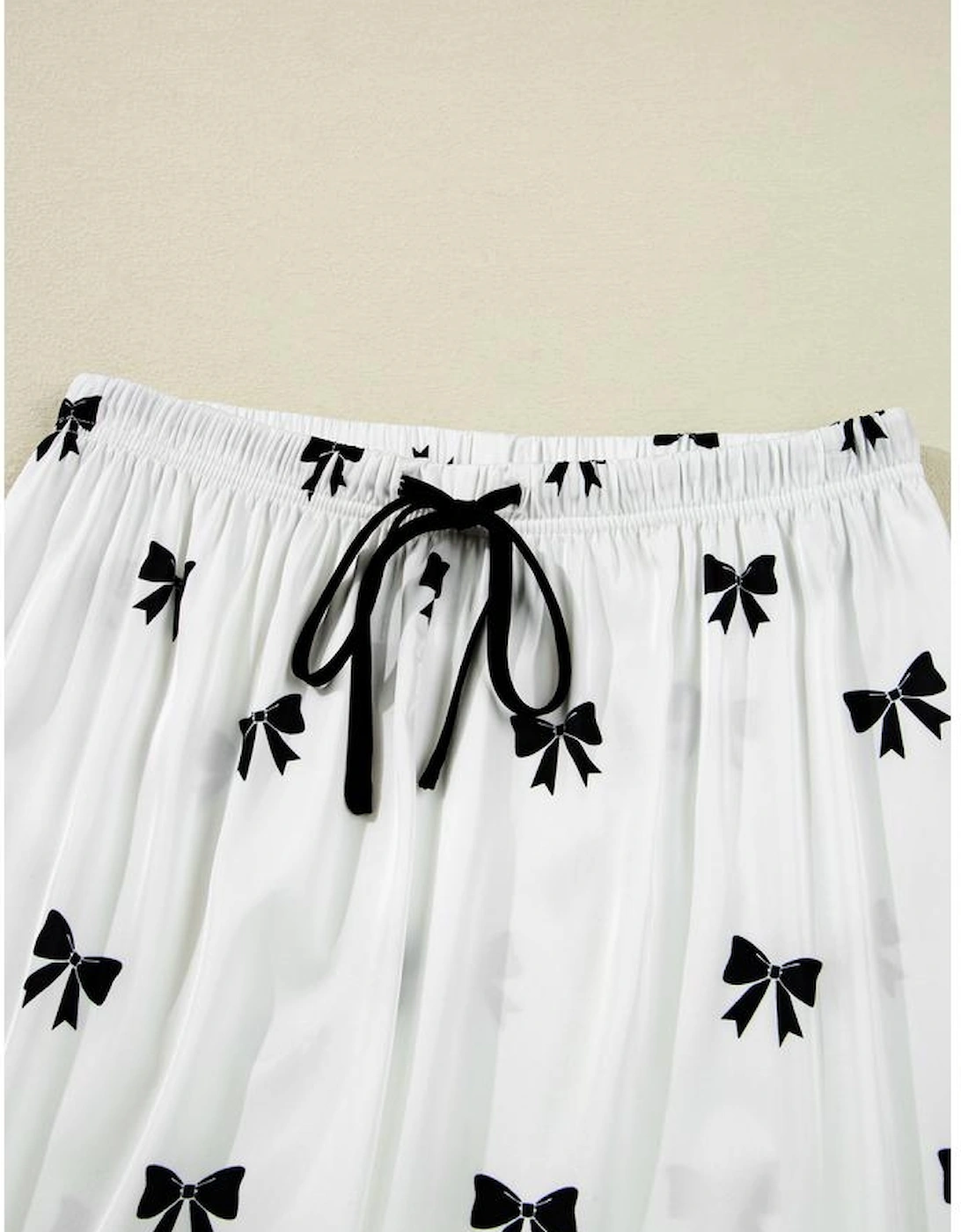 White Bows Print Two Piece Sleepwear