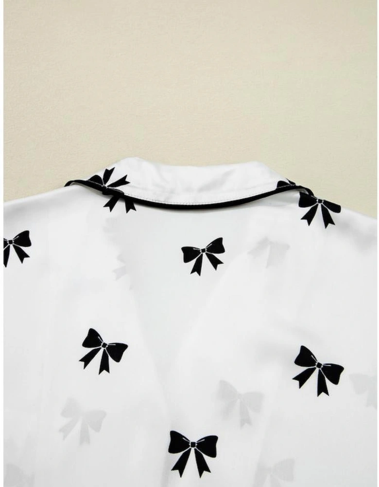 White Bows Print Two Piece Sleepwear