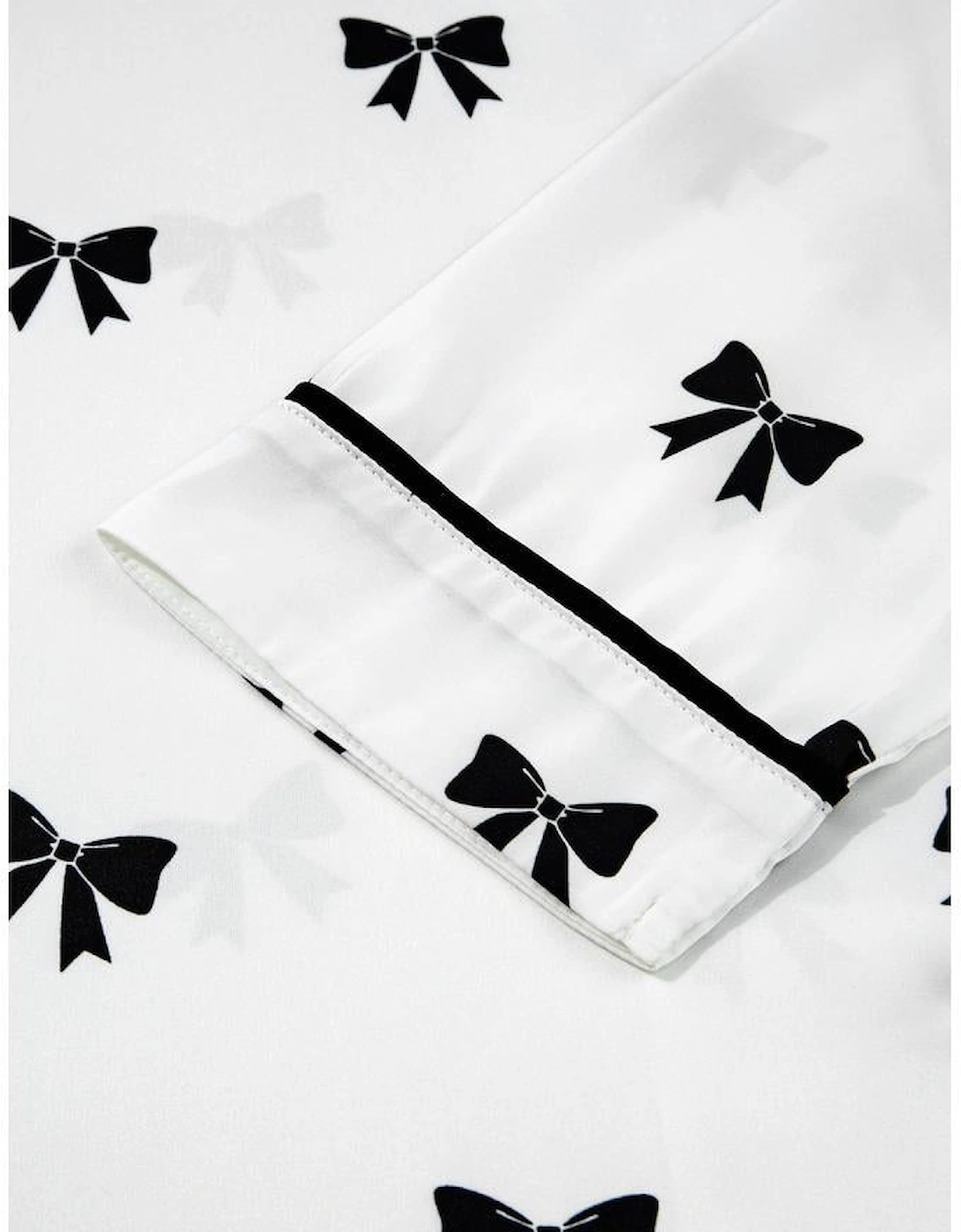 White Bows Print Two Piece Sleepwear