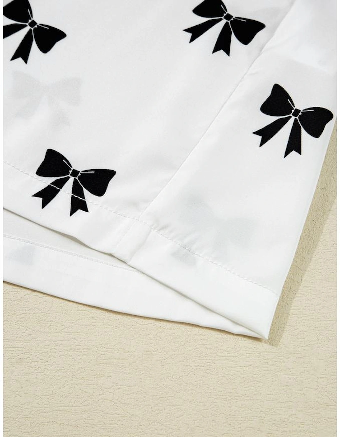 White Bows Print Two Piece Sleepwear