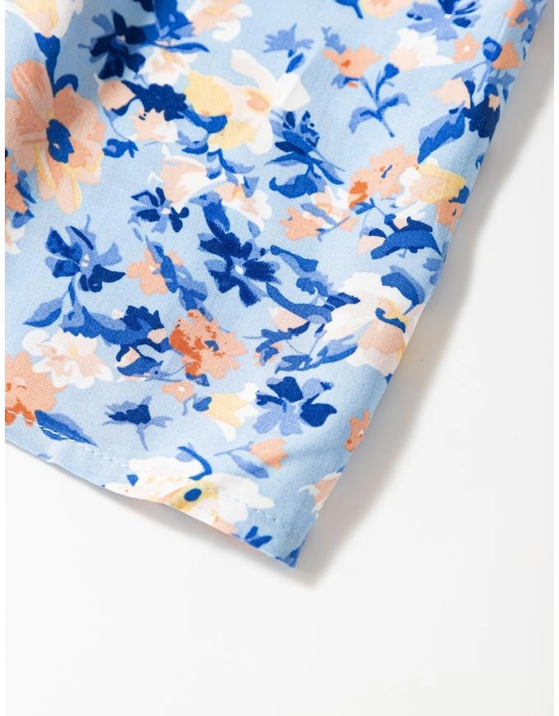 Sky Blue Floral Print Ruffled Ruched Maxi Dress