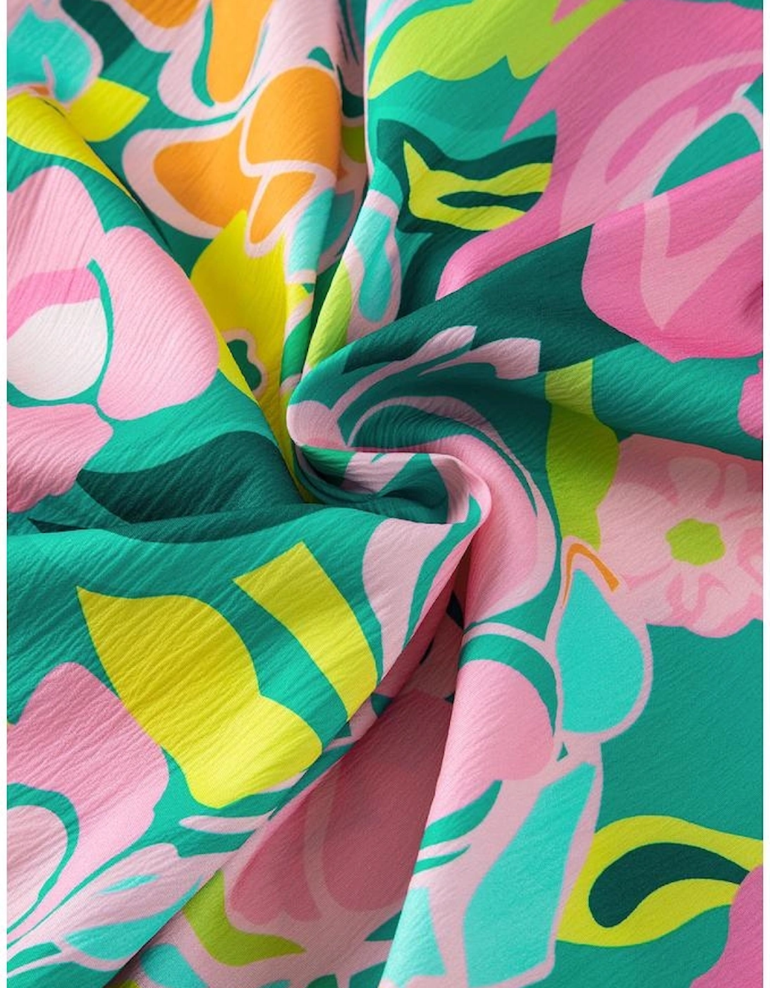 Green Floral Puff Sleeve Collar Buttoned Babydoll Dress