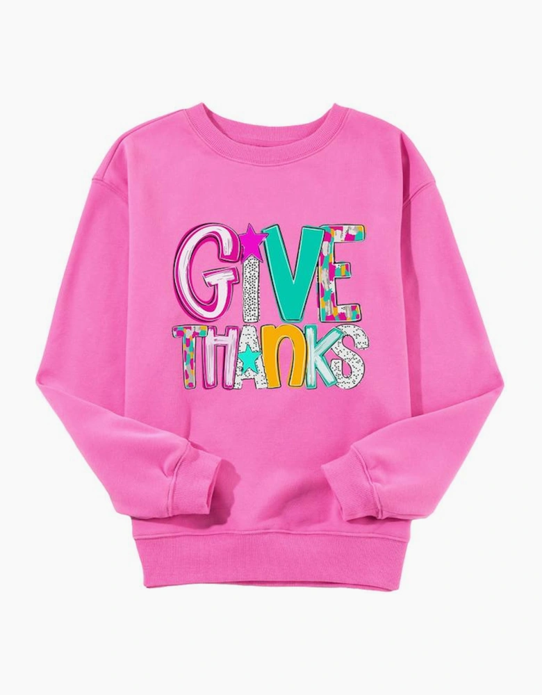 Bonbon GIVE THANKS Graphic Drop Shoulder Thanksgiving Pullover Sweatshirt