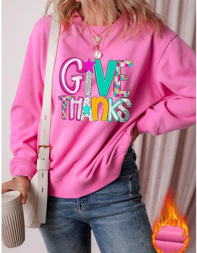 Bonbon GIVE THANKS Graphic Drop Shoulder Thanksgiving Pullover Sweatshirt