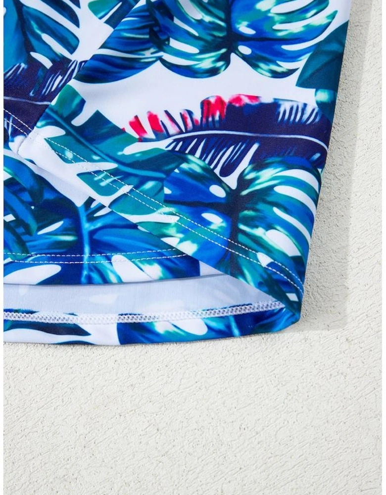 Green Floral Print Padded V Neck Tankini Top