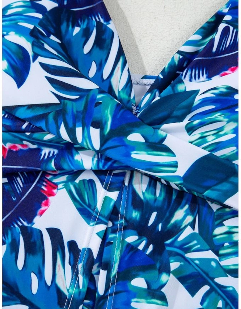 Green Floral Print Padded V Neck Tankini Top