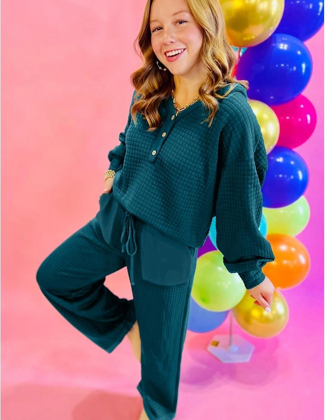 Skobeloff Waffled Textured Raw Edge Patchwork 2pcs Loose Pant Set