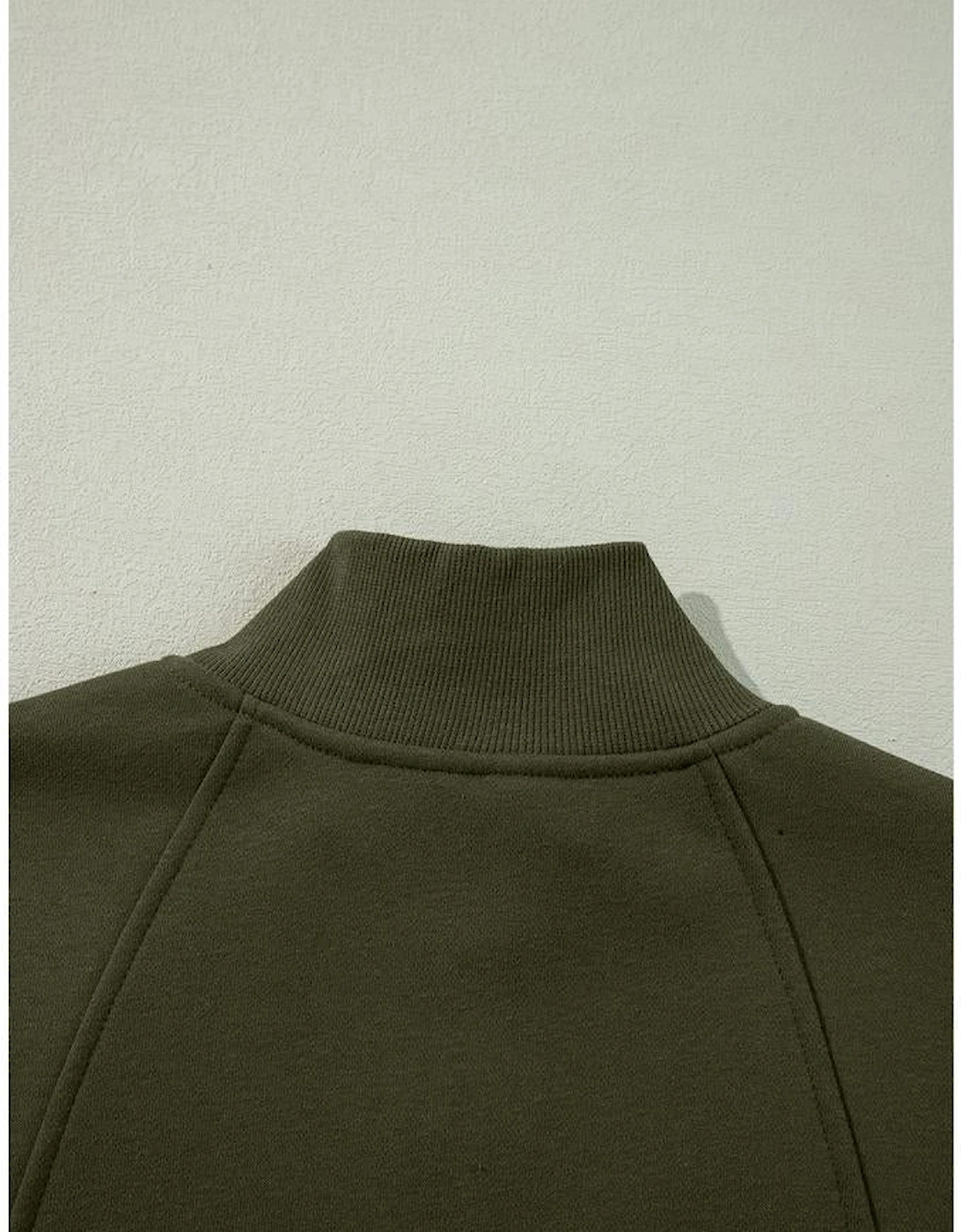 Jungle Green Zipped Neck Pullover Drop Shoulder Sweatshirt